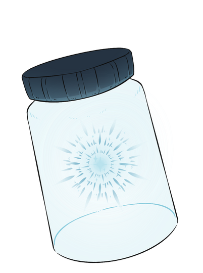 A jar with a star and space floating inside it.