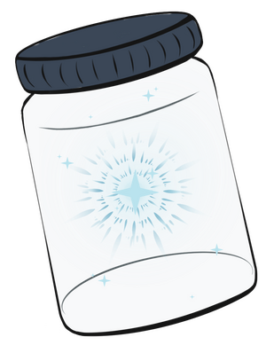 A jar with a star and space floating inside it.