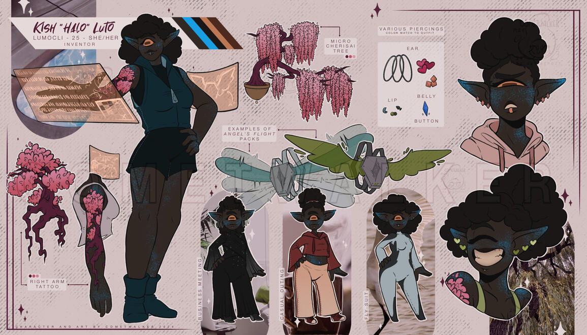 Ref includes: 1 Full body, 3 chibis, 2 headshots, various accessories, detail shots/closeups.